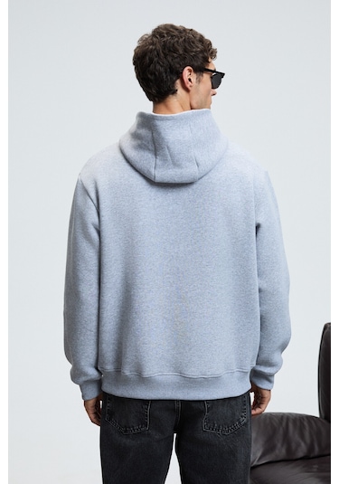 AMOS Erkek Yumuşak Kumaşlı 3 İplik Oversize Kapüşonlu Kanguru Cepli Grimelanj Sweatshirt