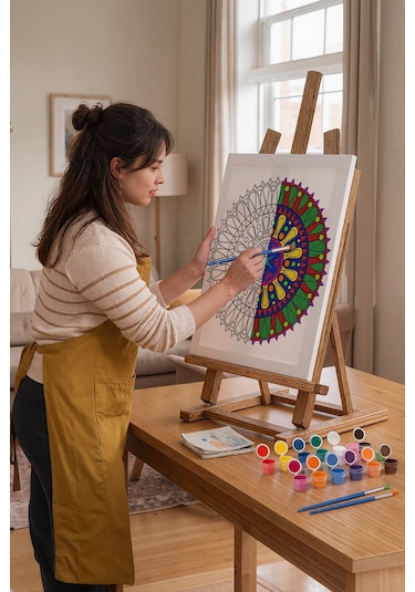 Geometrik Çiçek Mandala Ahşap Boyama Seti 40x50 Cm