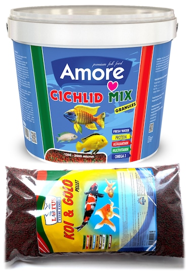 Amore Malawi Ciklet Mix 3kg Kova, Gold Mix 860g Poşet Japon Balığı Yemi