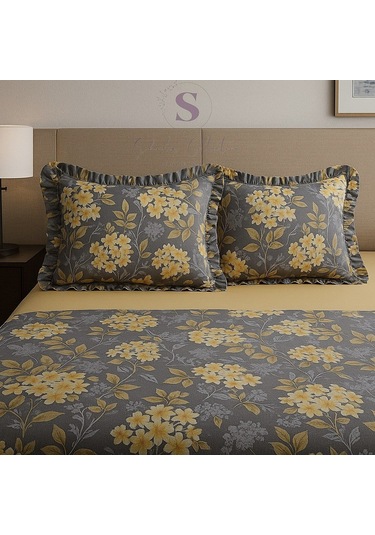 Nergis Çiçekli Fırfırlı % 100 Pamuk Çift Kişilik Nevresim Takımı Çok Renkli