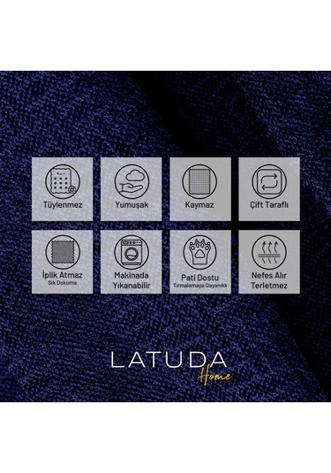 Jakarlı Şönil Koltuk Örtüsü Çekyat Örtüsü Koltuk Şalı 110x175 2 Ad. Kaymaz Lacivert Lacivert