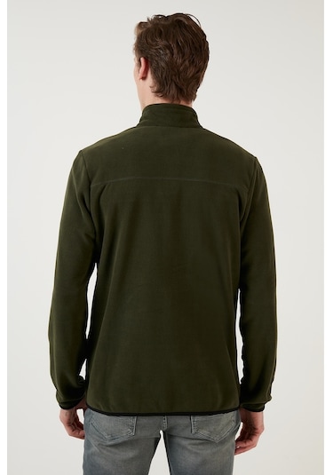 Buratti Slim Fit Fermuarlı Cepli Dik Yaka Polar Erkek Hırka 5906028 Haki