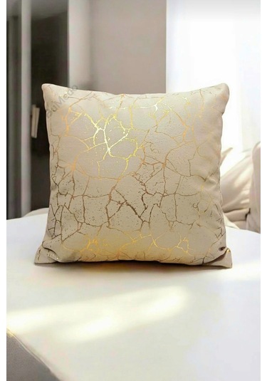 Altın Varak Desenli Dekorafit Tekli Kırlent Kılıfı 42x42 Cm Şık Ve Zarif Tasarım Sarı