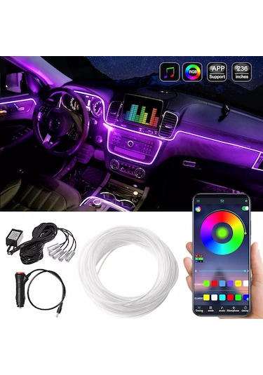 Araç Içi App Kontrollü Rgb Atmosfer Ambiyans Led Neon 5 Parça 6Mt