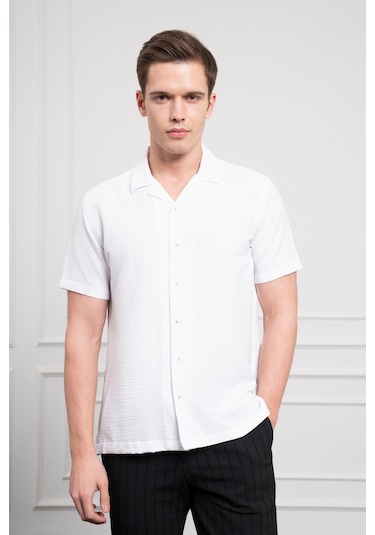 Erkek Beyaz Apaş Yaka Kısa Kol Gömlek 25ys004008600 Beyaz Beyaz