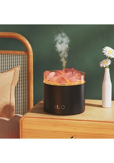 Techbloom Beyaz Renkli Yaratıcı Tuz Taşı Aromaterapi Makinesi Renkli Alev Gece Lambası Sesli Nemlendirme Büyük Su Tanklı