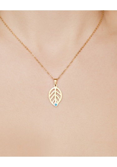 Lekka Design Kadın Kararmaz Çelik Takı Nazar Boncuklu Yaprak Kolye