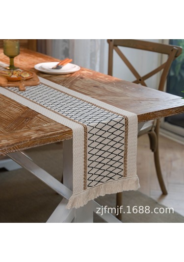 Skycity Bej 30x220 Cm Pendilli Kumaş Masa Örtüsü - Amerikan Boho Stili Kaba Kumaş Örgü - Noel, Düğün Ve Ev Dekorasyonu - Dayanıklı Ev Gereci Diğer