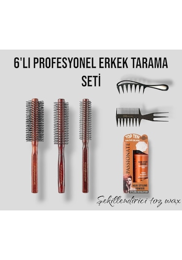 Elsa Professional 6'lı Erkek Tarama Serisi Fırçalar Isıya Dayanıklı Profesyonel Fön Fırçalarıdır