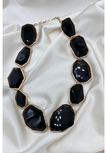 B&b Accessorıes Siyah Taşlı Modern Kolye Altın - Siyah