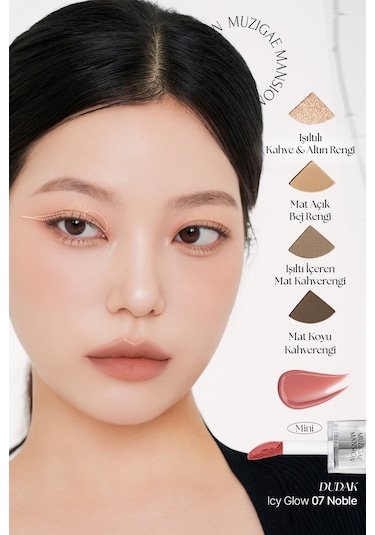 Muzıgae Mansıon Twist Pot Eye Palette 4'lü Far Paleti + Mini Boy Icy Glow Set 03 Mute Brown