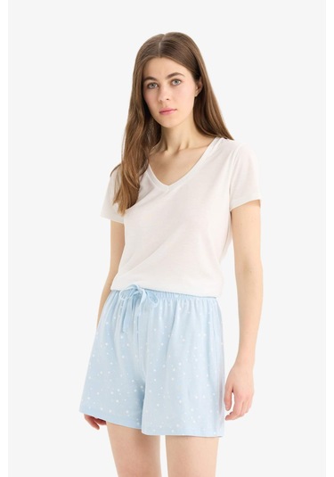 Defacto Regular Fit Beli Lastikli Şort Pijama Altı-fall İn Love E4504ax25smbe343 Mavi
