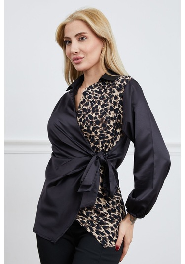 Dparis Leopar Garnili Anvelop Saten Gömlek