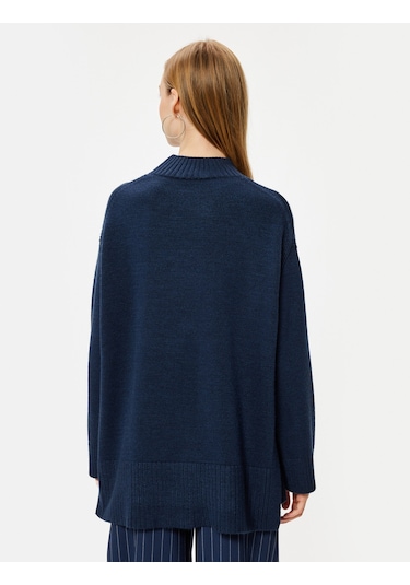 Koton Triko Tunik Kazak Dik Yaka Uzun Kollu Rahat Kalıp Lacivert 5wal60001ht Lacivert