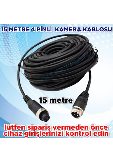 4 Pinli 15 Metre Ticari Araç Kamera Kablosu 12-24 Volt