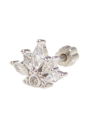 Taç Gümüş Tragus Pıercıng - Rodyum Beyaz Beyaz