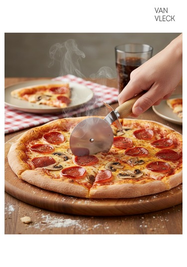 Ahşap Saplı Pizza Ruleti Paslanmaz Çelik Bıçaklı, Ergonomik Tutmalı Hamur Ve Pizza Kesici Ahşap