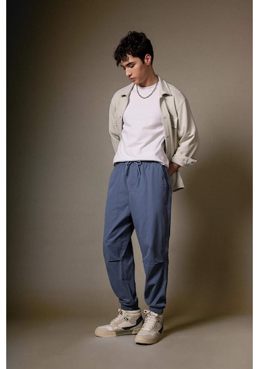 DeFacto Jogger Gabardin Pantolon Regular Beli Bağcıklı Cepli Lastikli Paça B7493AX24SPIN260