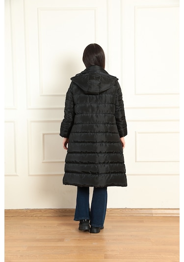 Modaplaza Kadın Çıtçıtlı Uzun Şişme Kaban 1781- K23mflx1781mntsiyah K23MFLX1781MNTSİYAH Siyah