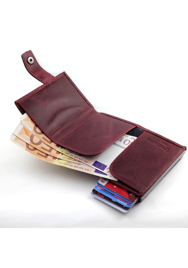 Ancora Leather Crazy Hakiki Deri Erkek Cüzdanı Otomatik Bordo