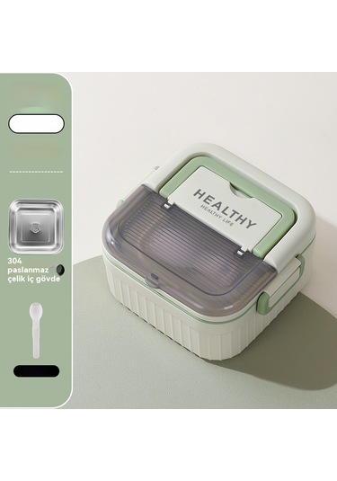 304 Paslanmaz Çelik Öğle Yemeği Kutusu Pirinçli Öğle Yemeği Kutusu Yeşil