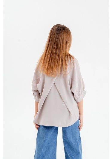 Kız Çocuk Arkası Pileli Gömlek 3119 Bej