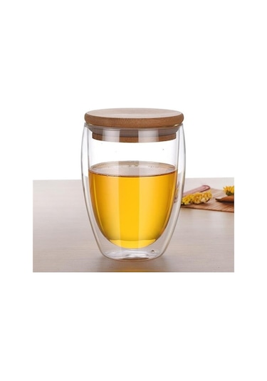 Perotti Çift Cidarlı Bambu Kapaklı Bardak 350 ML