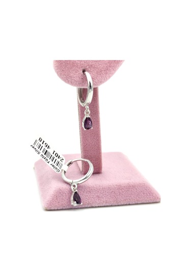 Güler Yüzlü Silver Mor Damla Halka Gümüş Küpe