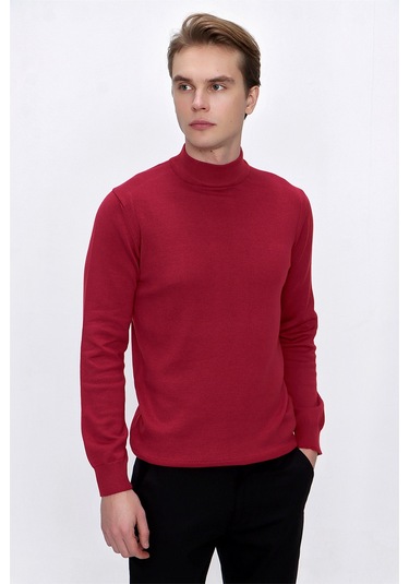 Basic Dinamik Fit Rahat Kesim Yarım Balıkçı Yaka Triko Kazak 99kc017002550 Kırmızı