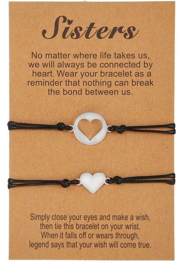 Tesbihane Siyah İp Zincirli 316l Kalite Çelik Kalp Tasarım 2li Bileklik Çelik