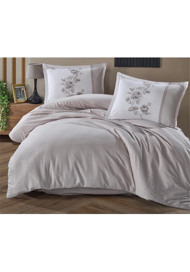 Butik Serisi Çizgili Ranforce Çift Kişilik Nev Takımı Suave V6 Açık Gri - Elmg-66783 Renkli