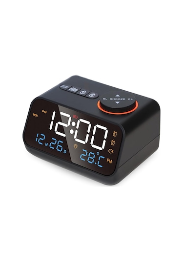 Hymark Dekoratif Led Dijital Saat Fm Radyo 2 Alarm Sıcaklık Ve Nem Göstergeli Şarjlı Pilli Saat Siyah