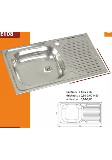 Ekosan 43.5 x 86 Ankastre. Paslanmaz Eviye + Sifon