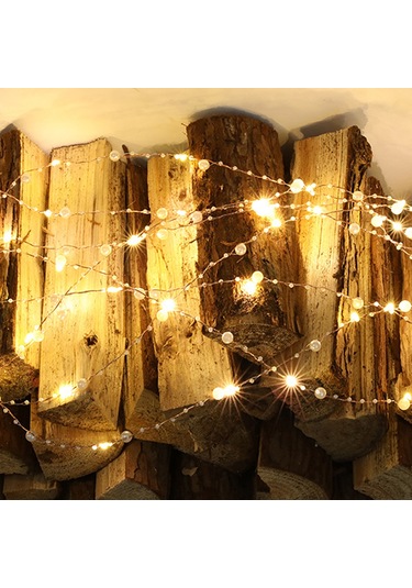 Monyee 5m 50 Led İncili Bakır Işık Zinciri - Noel Dekorasyonu - 3xaa Pil İle Çalışır - Sıcak Beyaz Sürekli Aydınlatma Beyaz