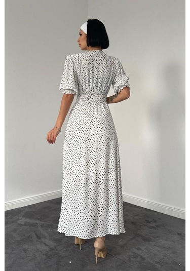 Beyaz Arka Ve Bel Ucu Gipeli Elbise Beyaz