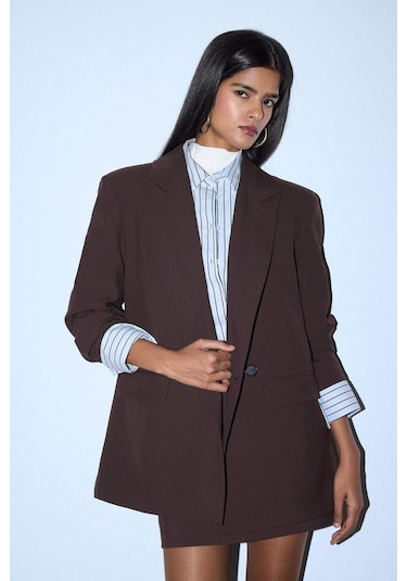 Defacto - Oversize Blazer Ceket E7732AX25AU Kahve