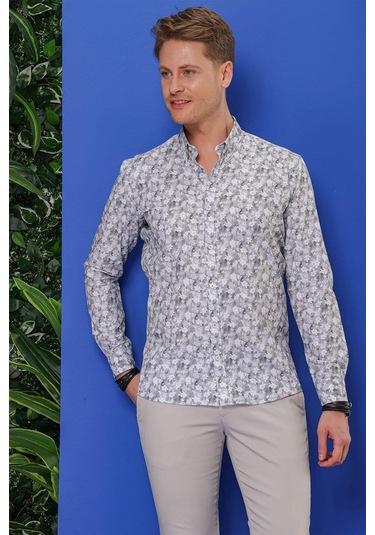 G 1542 Slim Fit Gri Klasik Gömlek Gri