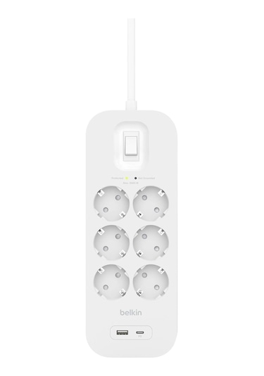 Belkin 6'lı Çoklu Priz, Yüksek Gerilim Korumalı, Duvara Montaj, 6