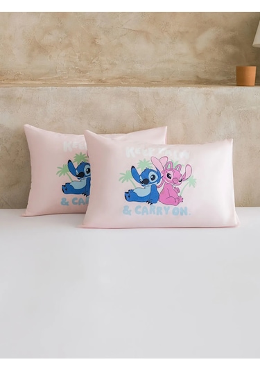 Pembe Lilo Ve Stitch Baskılı Yastık Kılıfı 2'li 50x70 Cm