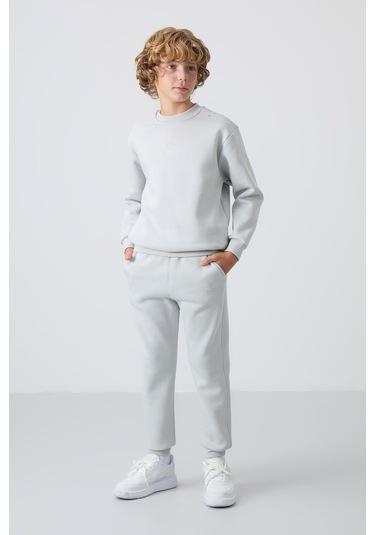 Tommy Life Taş Pamuklu Kalın İçi Tüylü Yumuşak Dokulu Standart Fit Nakışlı Erkek Çocuk Eşofman Takım - 11249 Taş Rengi Taş
