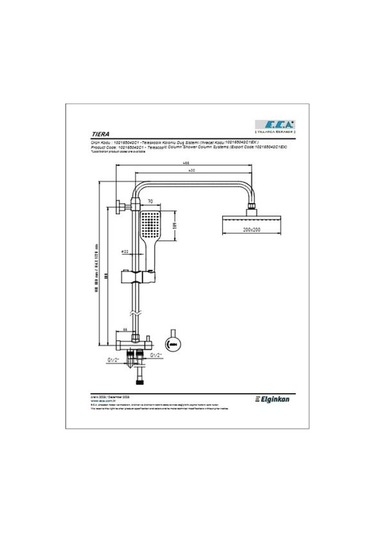 Tiera Teleskobik Kolonlu Duş Sistemi Mat Siyah 200x200 Gümüş