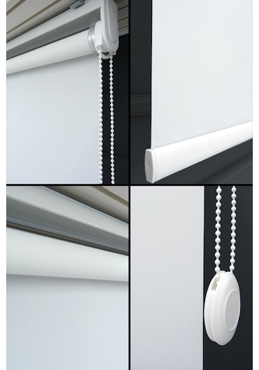 Esdeh Düz Stor Perde - Kalın Mat Stor Güneşlik Kumaş Keten - Alüminyum Kasa Ve Boru - Eteği Dilimsiz/Düz Beyaz