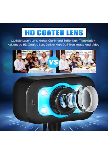 Yaozixa Usb Webcam 8mp Hd Mikrofonlu - Plug & Play, Gece Görüşü, 360 Döner, Dektop/notebook İçin Video Konferans, Ders Ve Görüşme Kamerası