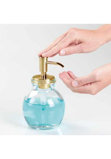 Yuvarlak Cam Sıvı Sabunluk Sarı Pirinc Pompalı 10x10x16cm 424ml