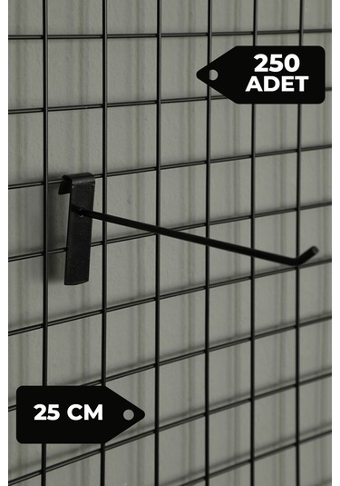 25 Cm 250 Adet Siyah Tel Pano Kancası Raf Askısı Siyah
