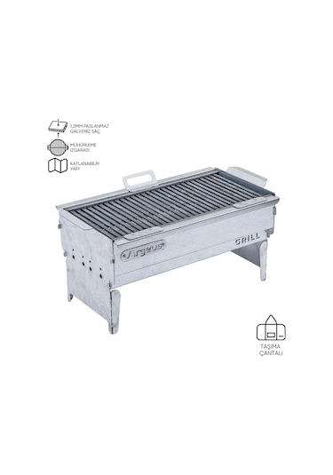 Katlanabilir Ayaklı Portatif Mangal - Paslanmaz - Argeus - Büyük - Taşıma Çantalı Diğer