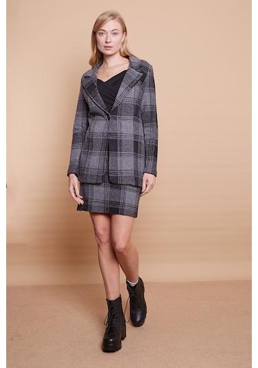 Kışlık Likralı Yünlü Kumaş Yüksek Bel Diz Üstü Kalem Etek-Siyah D