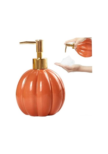 Besthome1 Halloween Turuncu Seramik Kabak Sabun Dağıtıcı, Altın Pompa, Yeniden Doldurulabilir, Mutfak Ve Banyo İçin Diğer