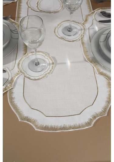 Aslı Keten Nakışlı Amerikan Servis Takımı 19 Parça Gold Gold