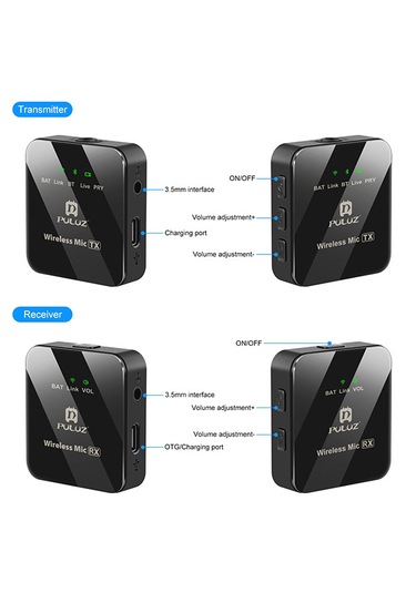 Puluz 1 Tx+1 Rx Kablosuz Bluetooth Yaka Mikrofonu Akış Ekipmanı